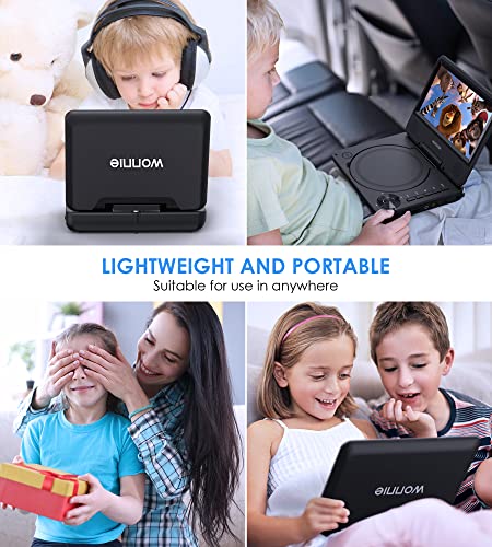 WONNIE 9.5" Portable DVD Player for Kids, Car Headrest Video Players with 7.5" Swivel Screen, 5-Hours Rechargeable Battery, Regions Free, AV in/Out, Support USB/SD Card/Sync TV