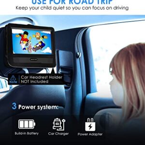 WONNIE 9.5" Portable DVD Player for Kids, Car Headrest Video Players with 7.5" Swivel Screen, 5-Hours Rechargeable Battery, Regions Free, AV in/Out, Support USB/SD Card/Sync TV