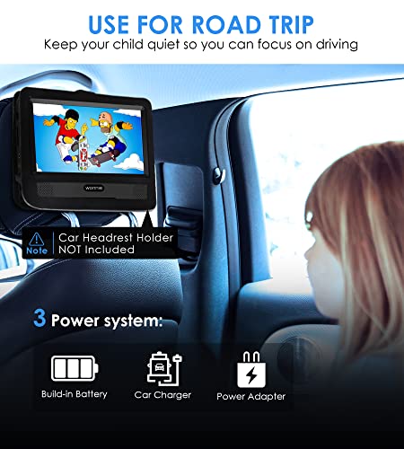 WONNIE 9.5" Portable DVD Player for Kids, Car Headrest Video Players with 7.5" Swivel Screen, 5-Hours Rechargeable Battery, Regions Free, AV in/Out, Support USB/SD Card/Sync TV