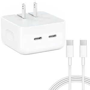 usb-c wall charger, 35w dual port fast charger block, foldable plug type c port compact power adapte for iphone 14/iphone 14 pro max/iphone 13/12/11/ipad/airpods and more(5.9ft usb c to c cable)