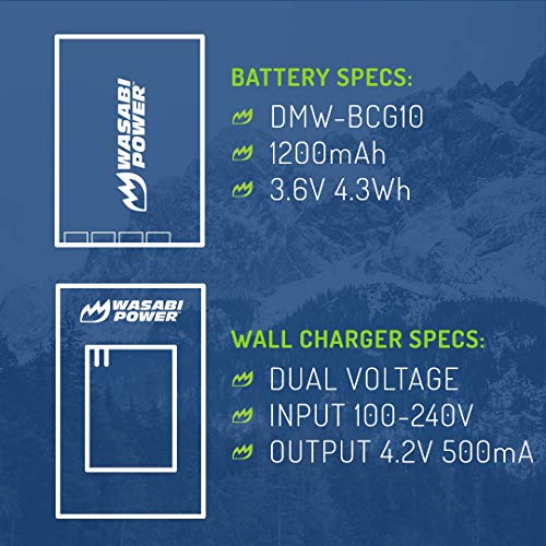 Wasabi Power Battery (2-Pack) and Charger for Panasonic DMW-BCG10, DMW-BCG10E, DMW-BCG10PP and Panasonic Lumix DMC-3D1, DMC-SZ8, DMC-TZ6, DMC-TZ7, DMC-TZ8, DMC-TZ10, DMC-TZ18, DMC-TZ19, DMC-TZ20, DMC-TZ25, DMC-TZ30, DMC-TZ35, DMC-ZR1, DMC-ZR3, DMC-ZS1, DM