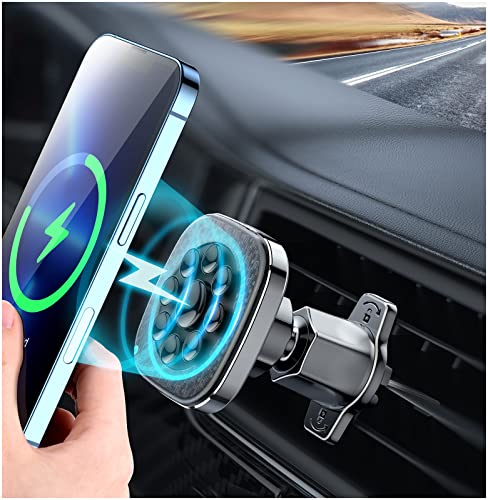 Wireless Car Charger, for MagSafe Car Mount [Never Fall of] 2022 Update Auto-Alignment Super Suction Cup Magnetic Phone Charger Mount, Fit for iPhone 13/12 Series Phones & MagSafe Case