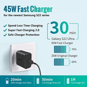 45W Samsung Super Fast Charger Type C USB-C Wall Charger for Samsung Galaxy S23 S22 S21 S20 Ultra Plus S22+ S23+ S21+, Galaxy Tab S8 S7 5G FE S7+ S8+, Note 10 Plus 10+ Note 20 Cargador De Para 45 Watt