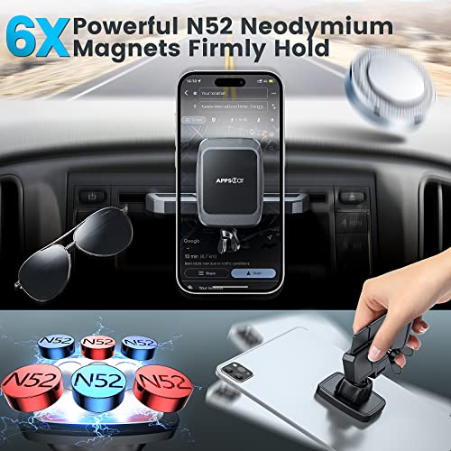 APPS2Car CD Phone Holder for Car, Anti Shake CD Player Phone Mount, Magnetic Car Phone Mount with 6 Magnets, Thick Case Friendly CD Slot Phone Holder Compatible with iPhone All Phones & Mini Tablet