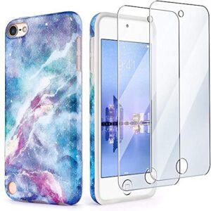 ipod touch 7th generation case with 2 screen protectors, idwell ipod touch 6 ipod 5 case, slim fit anti-scratch flexible soft tpu bumper protective case(latest model,2019 release), blue fantasy sky