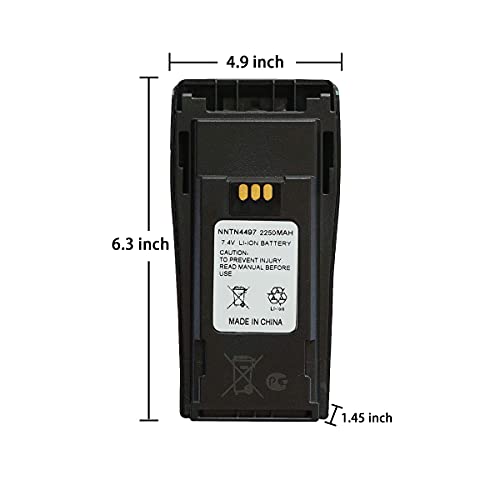 Nozza NNTN4497CR 7.4V 2250mAh Li-ion Battery High-Capacity Compatible for Motorola Radio NNTN4496 NNTN4497 CP040 CP150 CP200 CP200D CP200XLS CP250 EP450 DEP450 PR400 GP3188 GP3688 with Belt Clip