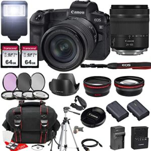 canon eos r mirrorless camera w/rf 24-105mm f/4-7.1 is stm lens + 2x 64gb memory + hood + case + filters + tripod + more (35pc bundle)