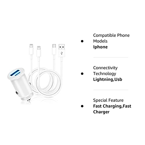 iPhone Fast Car Charger, [Apple MFi Certified] Apple Car Charging Adapter, Dual Port USB A and USB C Plug with 2Pack 6ft Lightning Cable for iPhone 14 Pro/13 Pro Max/12 Mini/11 Pro/SE/X/8 Plus, iPad