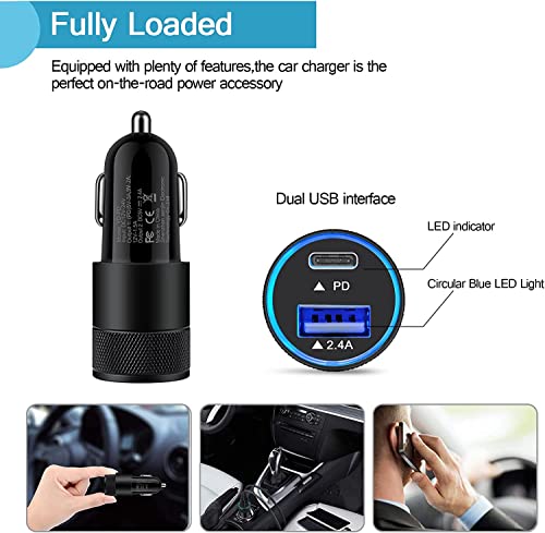 Type C Galaxy A03S Phone Charger Cigarette Lighter Adapter for Samsung Galaxy A03S,A02S,S21 FE,S20 FE,A13 5G,A53 5G,A20 A51 A32 A50 Pixel 6,5A,30W Samsung Phone Charger Fast Charger+USB C Cable