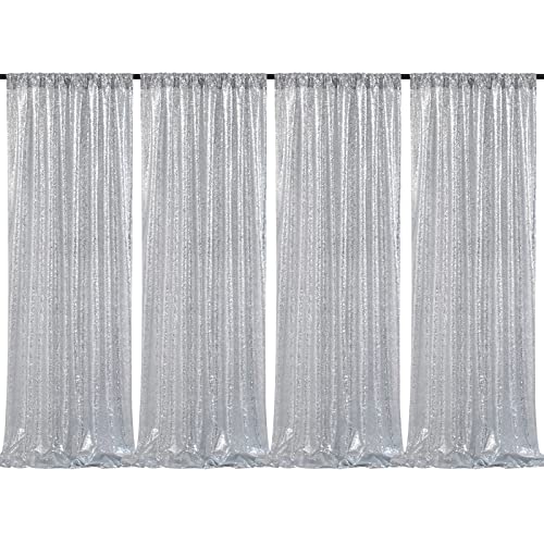 2FTx8FT Silver Glitter Sequin Curtain for Party Photography Backgrounds Wedding Backdrops Set of 4 Panels