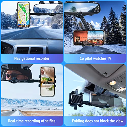 2 Pack Rearview Mirror Phone Holder for Car 360°Rotatable and Retractable Car Phone Holder Multifunctional Adjustable Phone Navigation Holder Universal Car Rearview Mirror Bracket for All Phones