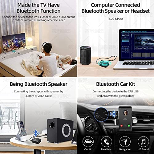 Bluetooth 5.0 Transmitter and Receiver, 2-in-1 Wireless Bluetooth Adapter,Low Latency Bluetooth Audio Adapter for TV, Bluetooth Earphone, Car, Home Stereo System (Black)