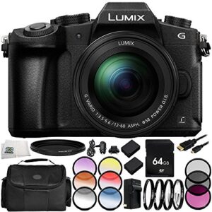 panasonic lumix dmc-g85 digital camera + panasonic lumix g vario 12-60mm f/3.5-5.6 asph. power o.i.s. lens 12pc kit – includes 64gb sd memory card + 2 replacement batteries + carrying case + more