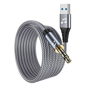 6 ft usb to 3.5mm audio jack adapter，usb 2.0 to 3.5mm aux stereo audio cord，compatibility with laptop, speaker, support windows，not applicable to charging and mp3, truck, tv usb ports (6ft, grey)