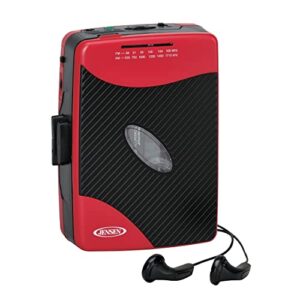 jensen portable stereo cassette player with am/fm radio + sport earbuds (red) – exclusive