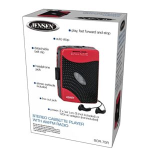 Jensen Portable Stereo Cassette Player with AM/FM Radio + Sport Earbuds (Red) - Exclusive