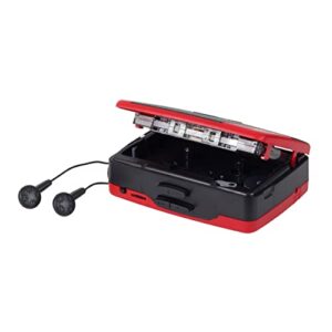 Jensen Portable Stereo Cassette Player with AM/FM Radio + Sport Earbuds (Red) - Exclusive