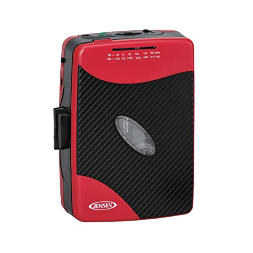 Jensen Portable Stereo Cassette Player with AM/FM Radio + Sport Earbuds (Red) - Exclusive