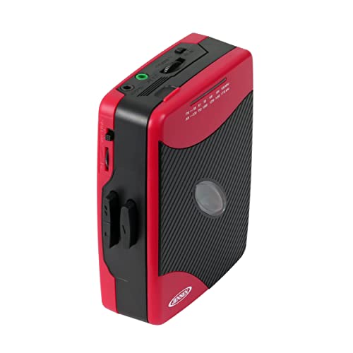 Jensen Portable Stereo Cassette Player with AM/FM Radio + Sport Earbuds (Red) - Exclusive