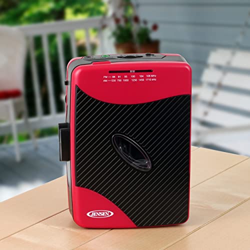 Jensen Portable Stereo Cassette Player with AM/FM Radio + Sport Earbuds (Red) - Exclusive