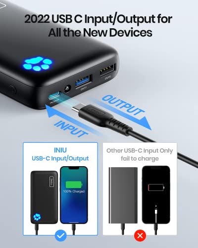 INIU Portable Charger, 18W PD QC 20000mAh USB C Power Bank, Fast Charging Compact Battery Pack, 3-Output Phone Charger Compatible with iPhone 14 13 12 11 X 8 Pro Samsung S20 S10 Google LG iPad Tablet