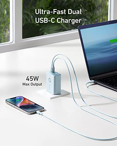 Anker 45W Wall Charger with 5,000mAh 20W Portable Charger, 521 Power Bank (PowerCore Fusion), Dual-Port USB-C for iPhone 14/13 Series, iPad Pro, AirPods, Apple Watch (Phantom Black)