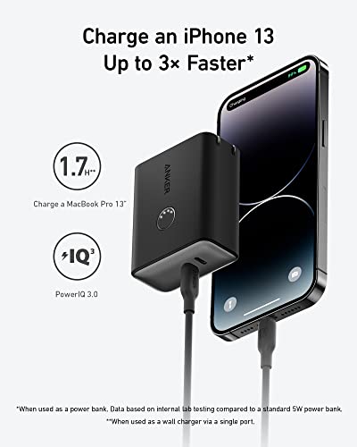 Anker 45W Wall Charger with 5,000mAh 20W Portable Charger, 521 Power Bank (PowerCore Fusion), Dual-Port USB-C for iPhone 14/13 Series, iPad Pro, AirPods, Apple Watch (Phantom Black)