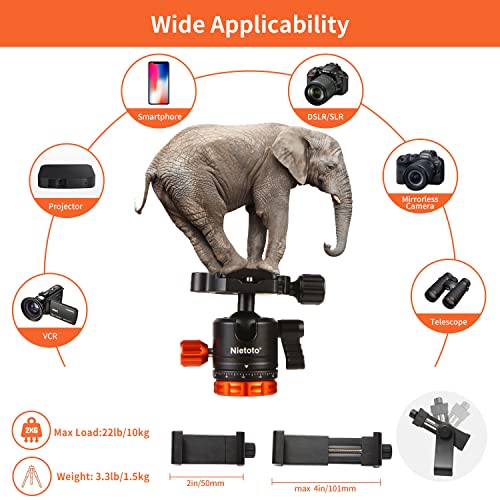 Nietoto New Professional Camera Tripod, Aluminum Travel Tripod for Camera, DSLR Camema Tripod, Compact Professional Camera Tripod Monopod with 360 Panorama Ball Head, 1/4 QR Plate, Carry Bag