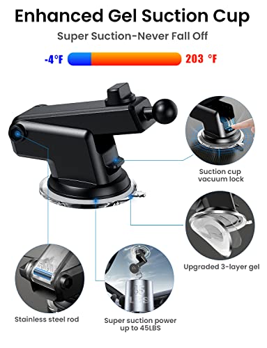 Ciencimy Compatible with MagSafe Car Mount for Car Windshield/Dashboard/Air Vent Long Arm Magnetic Phone Holder for iPhone 13 12 Pro Max Mini [Ultra Stable & Strong Suction] Suction Cup Phone Holder