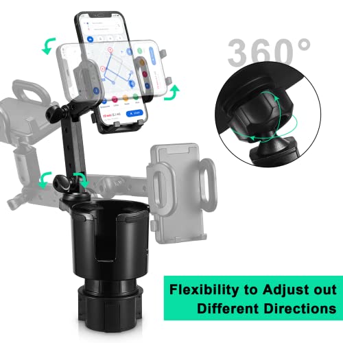 Car Cup Holder Expander Adjustable Base with Phone Mount THIS HILL 360° Rotation Cup Holder Cell Phone Holder for Car Compatible with iPhone/Samsung All Smartphones