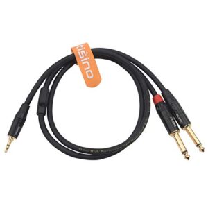 Disino 1/8 Inch TRS Stereo to Dual 1/4 inch TS Mono Y-Splitter Cable 3.5mm Aux Mini Jack Stereo Breakout Cable Path Cords - 3 feet