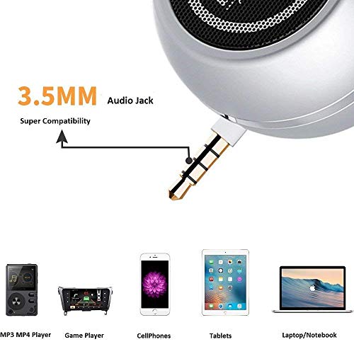 vomauxin Wireless Mini Speaker with 3.5mm Aux Input Jack, 3W Loud Portable Speaker for iPhone iPod iPad Cellphone Tablet Laptop, with USB Rechargeable Battery, Gift Choice for Kids, Silver