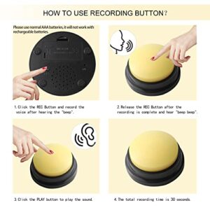 Voice Recording Button, Dog Buttons for Communication Pet Training Buzzer, 30 Second Record & Playback, Funny Gift for Study Office Home 4 Packs (Blue+Pink+Yellow+Purple)