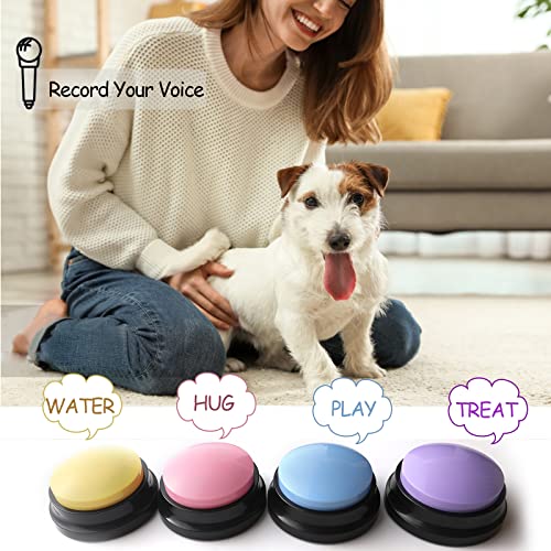 Voice Recording Button, Dog Buttons for Communication Pet Training Buzzer, 30 Second Record & Playback, Funny Gift for Study Office Home 4 Packs (Blue+Pink+Yellow+Purple)