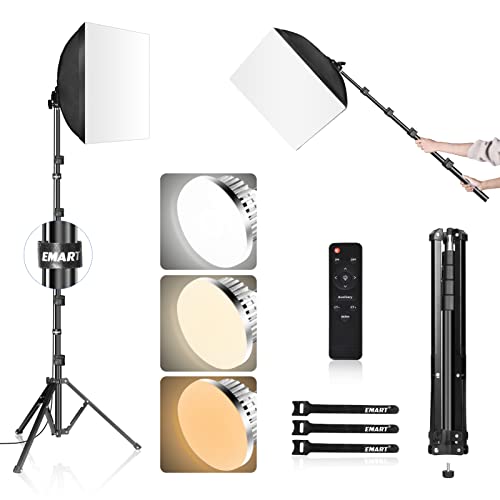 EMART Softbox Lighting Kit,16"X16" Soft Box and 3 Colors Temperature 3000-5500K 85W LED Light kit with Remote,Professional Softbox Photography Light Kit for Portrait,Video Recording, Filming(1PACK)