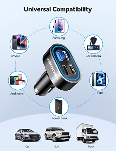 TECKNET USB Car Charger 54W 4-Port USB Car Charger Adapter QC 3.0 Port Compatible with iPhone 14 Pro Max/14 Plus/iPhone 13 12 11 Pro Max X XR XS 8 Samsung Galaxy Note 20/10 S21/20/10 Google Pixel