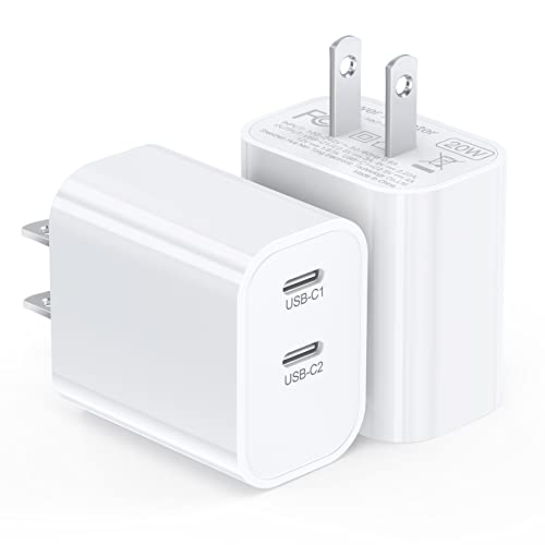 20W USB C Wall Charger Block, 2-Pack Dual Port PD Power Delivery Fast Type C Charging Block Plug Adapter for iPhone, iPad, Samsung Galaxy, Google Pixel, Motorola, Huawei, Oneplus Kindle Cargador