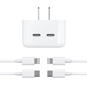 [apple mfi certified] iphone 13 14 fast charger,35w dual usb-c port compact power adapter foldable rapid wall charger with 2pack 6.6ft usb-c to lightning charging cord for iphone14/13/12/11pro/xr/x/8