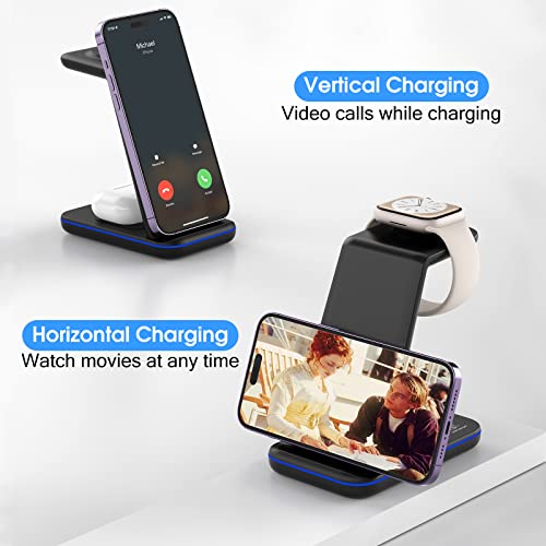 Wireless Charger 3 in 1 for iPhone/iWatch/Airpods Devices, Charging Station for iPhone 14/13/12/11/Pro Max/SE/X/XS/XR/8, Multi Charger Stand for Apple Watch iWatch 8/7/6/SE/5/4/3/2, Airpods 3/Pro/2