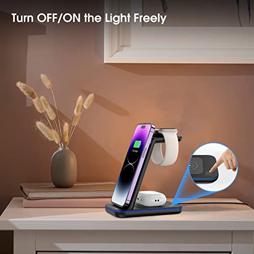 Wireless Charger 3 in 1 for iPhone/iWatch/Airpods Devices, Charging Station for iPhone 14/13/12/11/Pro Max/SE/X/XS/XR/8, Multi Charger Stand for Apple Watch iWatch 8/7/6/SE/5/4/3/2, Airpods 3/Pro/2