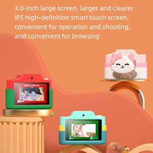 QSYY Children's Camera Dual Lens 48 MP High-Definition 3.0-Inch IPS Screen with Stickers and Cartoon Protective Cover, Data Cable Lanyard, Gifts for Boys and Girls,Pink