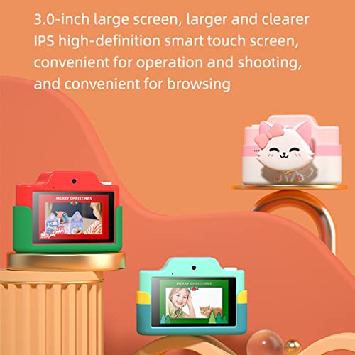 QSYY Children's Camera Dual Lens 48 MP High-Definition 3.0-Inch IPS Screen with Stickers and Cartoon Protective Cover, Data Cable Lanyard, Gifts for Boys and Girls,Pink