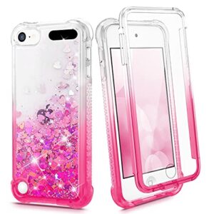 ipod touch 7 6 5 case, ruky ipod touch 7th 6th 5th generation full body glitter case for girls with built in screen protector shockproof protective girls case (gradient pink)