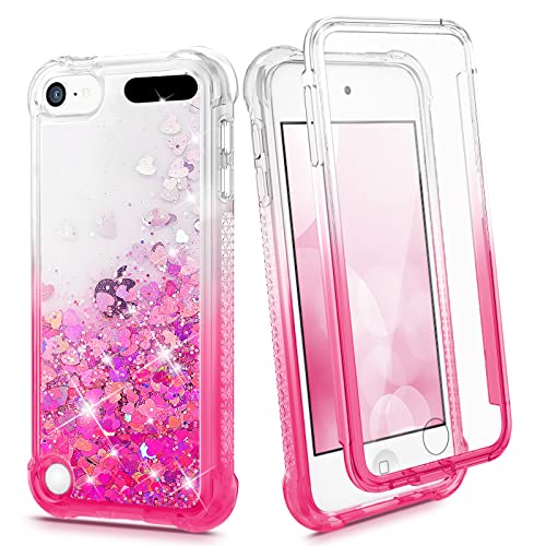 iPod Touch 7 6 5 Case, Ruky iPod Touch 7th 6th 5th Generation Full Body Glitter Case for Girls with Built in Screen Protector Shockproof Protective Girls Case (Gradient Pink)