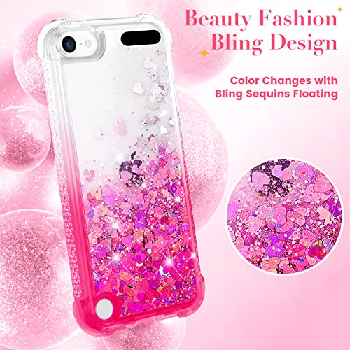 iPod Touch 7 6 5 Case, Ruky iPod Touch 7th 6th 5th Generation Full Body Glitter Case for Girls with Built in Screen Protector Shockproof Protective Girls Case (Gradient Pink)