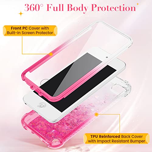 iPod Touch 7 6 5 Case, Ruky iPod Touch 7th 6th 5th Generation Full Body Glitter Case for Girls with Built in Screen Protector Shockproof Protective Girls Case (Gradient Pink)