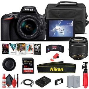 Nikon D5600 DSLR Camera with 18-55mm Lens (1576) + 64GB Card + Case + Corel Photo Software + EN-EL14A Battery + HDMI Cable + Cleaning Set + Flex Tripod + Memory Wallet (International Model) (Renewed)