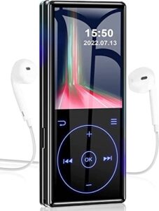 48gb mp3 player with bluetooth 5.0: portable lossless sound music player with hd speaker,2.4″ screen voice recorder,fm radio,touch buttons,support up to 64gb for sport, earphones included
