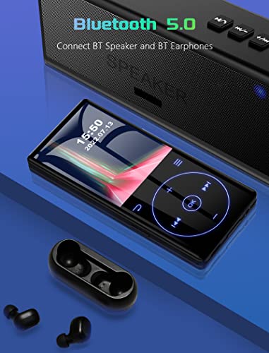 48GB MP3 Player with Bluetooth 5.0: Portable Lossless Sound Music Player with HD Speaker,2.4" Screen Voice Recorder,FM Radio,Touch Buttons,Support up to 64GB for Sport, Earphones Included