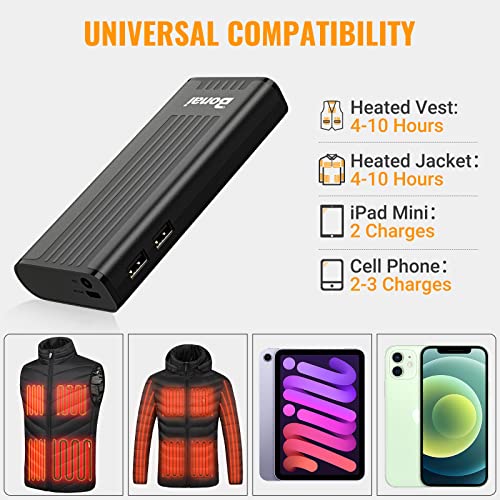 BONAI 10000mAh Portable Charger for Heated Vest, 5V 2.1A Battery Pack for Heated Jacket with Dual USB Output & LED Flashlight for iPhone iPad iPod Samsung Android and More